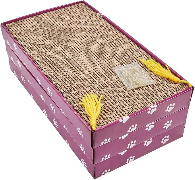 PEEKAB Cat Scratcher Cardboard Wide Scratching Board Reversible Corrugate Cat Scratch Pad with Box Catnip Included Large 3PCS by PEEKAB