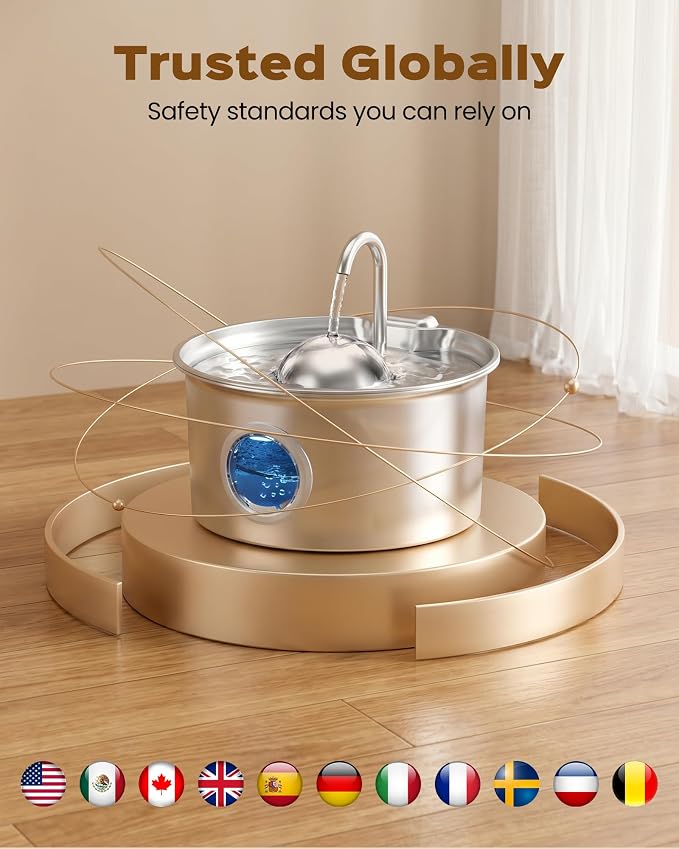 Stainless Steel Cat Water Fountain: Cat Fountain with with 6 Filters + 3 Sponges - 88oz/2.6L Slient Pet Water Fountains for Cats Indoor - DCTROD Kitten Fountains - Gifts for Cats Dogs Small Animals - Image 9