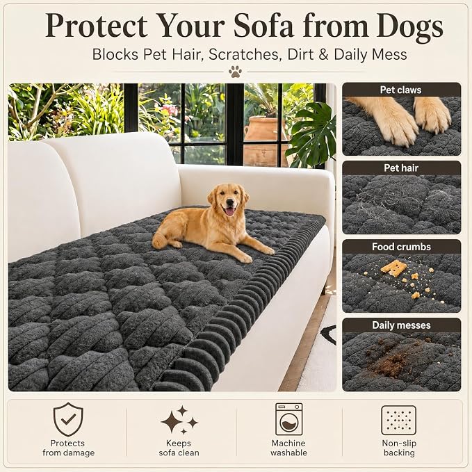NILUOH Couch Cover for Dogs Washable, Non-Slip Sofa Protector 27.6"x59" | Dog Couch Cover, Soft Quilted Flannel, Scratch & Stain Resistant, Machine Washable, Suitable for Leather & Fabric Couch - Image 3