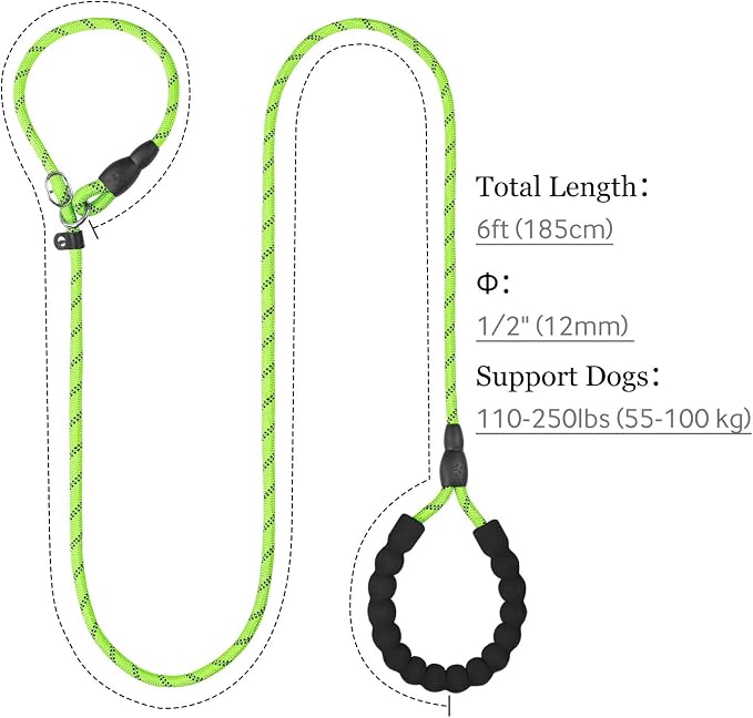 TagME Slip Lead for Dogs, No Pull Training Leash, Padded Handle (Green) | Braided Climbing Rope, Reflective Stitching, 6 Ft, Fits Small to Large Dogs Up to 250 lbs, Cushioned Grip, No Leash Burn - Image 2