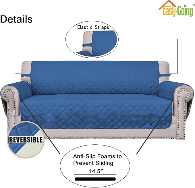 Easy-Going Reversible Couch Cover, 4 Seater Sofa, XX-Large Sofa, Blue/Ivory | Machine Washable Slipcover For Dogs, Water Resistant Furniture Mat For Living Room, Non-Slip Sofa Cover, Pet Friendly - Image 3