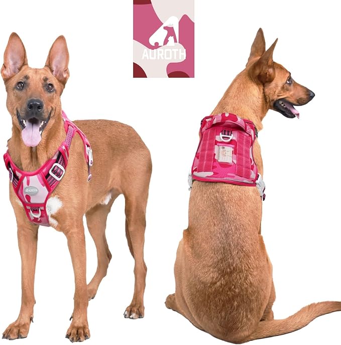 AUROTH Tactical Dog Harness for Small Medium Large Dogs No Pull Adjustable Pet Harness Reflective K9 Working Training Easy Control Pet Vest Military Service Dog Harnesses (XL, Pink Camo) | Easy Control Handle, Adjustable, Reflective, Military K9, for D... - Image 2