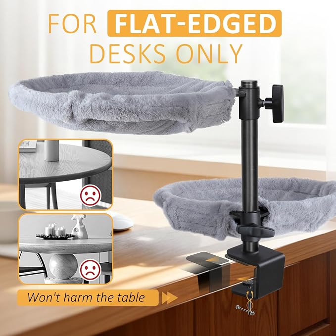 Topmart Double-Deck Cat Desk Bed with 360° Rotating & Adjustable Height | Cat Hammock for Desk with 4 Washable Pads, Kittens Bed for Desk Attachment for Home Office,Up to 45LBS, Grey & Black - Image 6