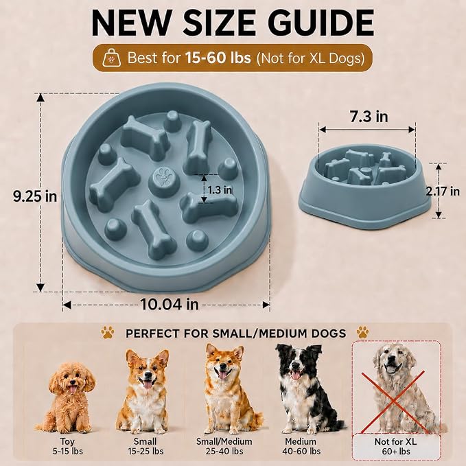 Slow Feeder Dog Bowl,Suitable for Small and Medium Breeds. Blue | Slow Feed Puzzle Dog Bowl, Non-Slip Interactive Maze to Slow Eating, Bone-Shaped. - Image 6