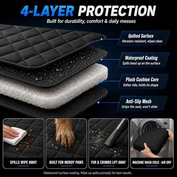 Dog Car Seat Cover & Protector, Pet Back Seat Cover for Cars & SUVs, 56" | Waterproof rear seat cover for dogs, kids & baby boys; fits midsize SUVs & small trucks and protects seats from fur & spills. - Image 5