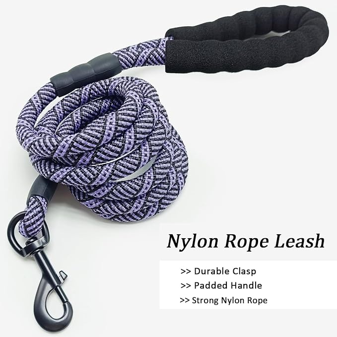 MayPaw Heavy Duty Rope Dog Leash, 6/8/10FT Nylon Pet Leash, Soft Padded Handle Thick Lead Leashes for Large Medium Dogs Walking Roaming (6ft * 1/2", Purple Black) - Image 4