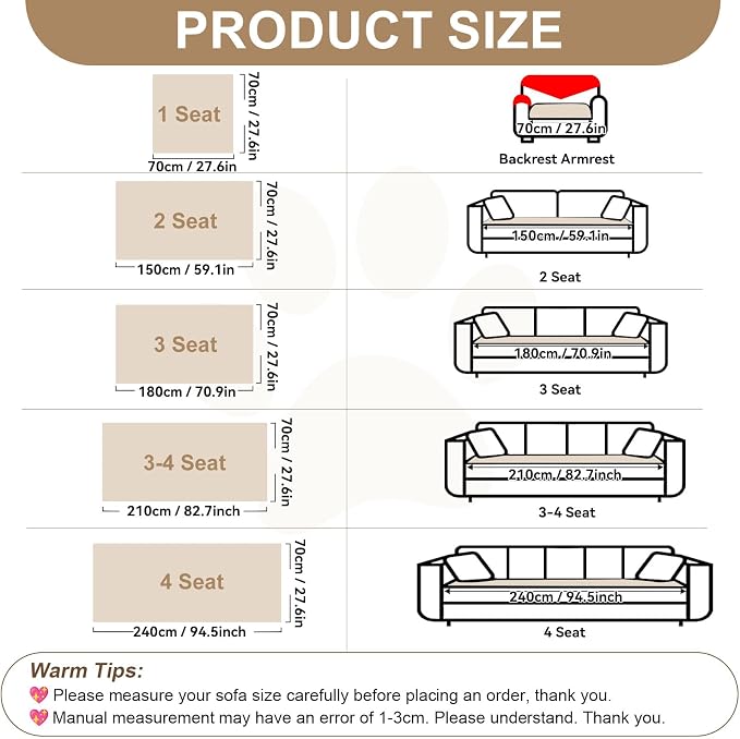 OTOB All Seasons Sofa Covers for 3 Cushion Couch Washable, Geometric Jacquard Fuzzy Non-Slip Pet Couch Cover, Kids Pet Friendly Soft Plush Sofa Slipcovers Dog Bed Mats (Off White, 27.6" x 70.9") - Image 8