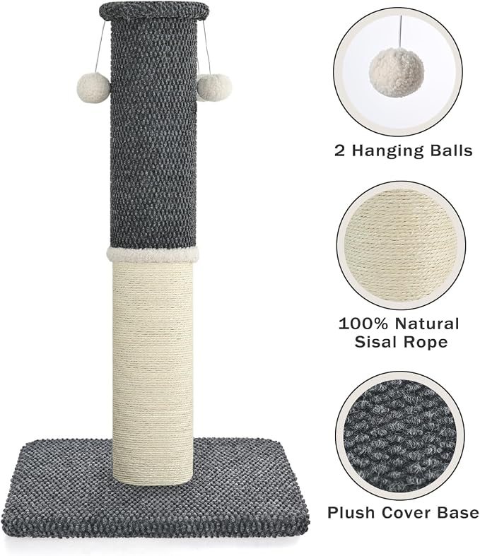 Made4Pets Cat Scratching Post with Sisal & Carpet for Indoor Cats, 23.6" | Cat Scratcher with Wide Stable Base, Interactive Hanging Toys, Ideal for Kittens, Small Cats and Everyday Indoor Play - Image 3