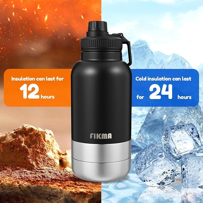 Dog Water Bottle with 2 Bowls, 32oz Insulated Stainless Steel Leak Proof | Travel Bottle for Pets, Portable Design for Hiking, Camping & Travel (Black) - Image 4