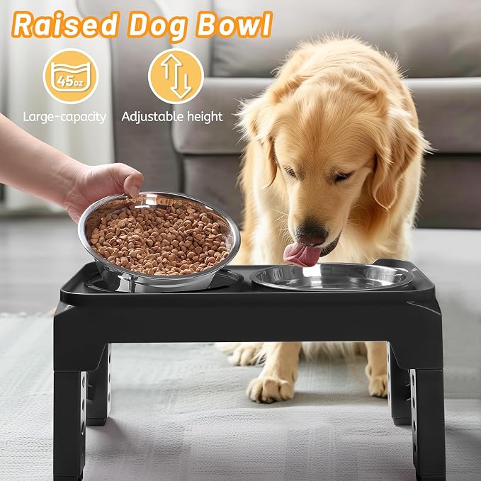 Hubulk Elevated Dog Bowls with 2 Stainless Steel Dog Food & Water Raised Bowls with No Spill Edge Non-Slip Stand Adjusts to 3 Heights(2.75", 6.0", 7.5") for Small Medium Dogs and Pet - Image 5