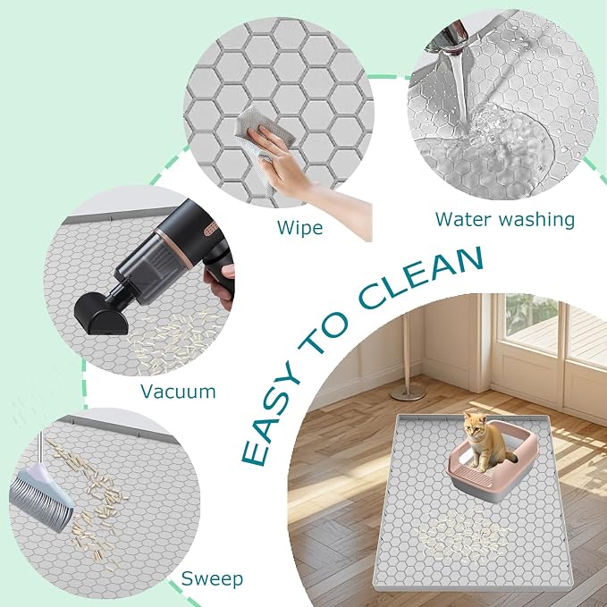 Cat Litter Mat for Litter Box, Silicone Large Cat Litter Trapping Mat - 28x19 in, Waterproof & Non-Slip, Durable & Easy Clean, Light Grey - Image 3