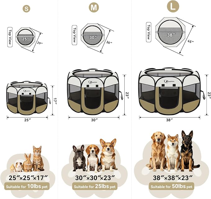 Siedihit Dog Cat Playpen, Small Puppy Pet Playpen, Dog Crate Tent Cage | Indoor/Outdoor, Portable Pop Up Dogs Kennel Playpen with Carrying Case for Dogs/Cats/Rabbits(Khaki, Small ) - Image 2