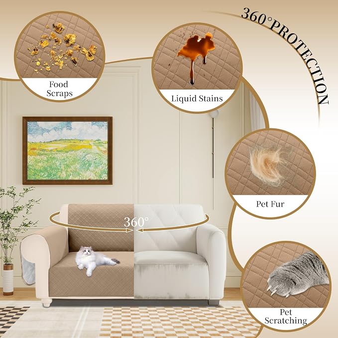 Velvet 100% Waterproof Loveseat Covers Washable Love Seat Couch Covers for 2 Cushion Couch Sofa Pet Friendly Sofa Slipcovers Dogs Furniture Protector with Pockets (Medium-XL, Light Brown) - Image 5