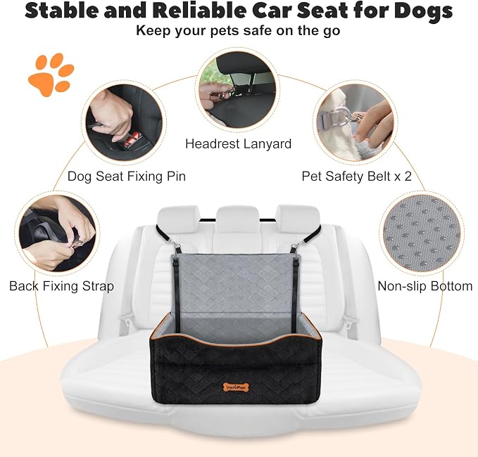 VavoPaw Dog Car Seat for Dog Under 50Lbs Medium or 2 Small Dogs Under 25Lbs | Booster Car Seat, Waterproof Cars Pet Bed with Thick Cushion & Safety Leash, Removable Pet Cars Seats for Travel - Image 5