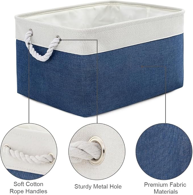 TheWarmHome Organization and Storage Basket for Organizing - X Large 3 Pack 17.7L×13.8W×9.8H in Collapsible Storage Bin for Shelves, Basket for Gifts Empty Toys Organizer Gift (White & Jean Blus) - Image 7