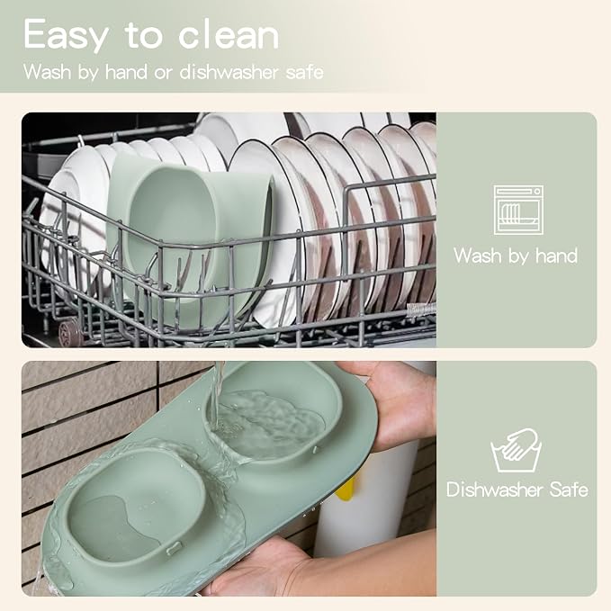 Dog Food Bowls Pet Bowls & Dog Water Bowls with No-Spill and Non-Skid, Feeder Bowls with Dog Bowl Mat for Small Medium Large Size Dogs Cats Puppy Pets, Dog Dishes (Green) - Image 5