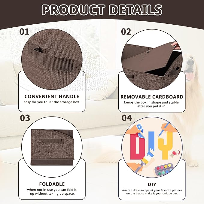 COWOSO Foldable Dog Toy Basket with 3 Handles, Pet Storage Box, Dark Brown | Portable Pet Toy Organizer for Dog Toys & Accessories, Low Front Design, Waterproof Collapsible Storage Bin for Living Room - Image 4