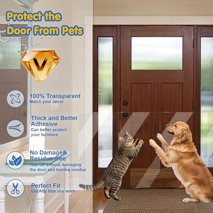 Door Protector Tape from Dog Scratching 8Inch x 118Inch | Dog Scratch Guard for Doors & Furniture –Transparent No-Residue Pet Scratch Protector - Image 3
