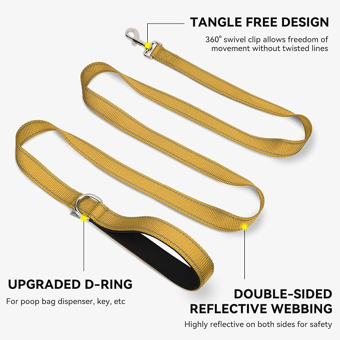 Joytale Reflective Dog Leash for Medium & Large Dogs, 6 FT x 1", Khaki | Heavy Duty Nylon Webbing, Padded Handle for Comfort, Visible at Night, for Walking & Training - Image 5