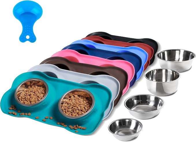 Hubulk Pet Dog Bowls 2 Stainless Steel Dog Bowl with No Spill Non-Skid Silicone Mat + Pet Food Scoop Water and Food Feeder Bowls for Feeding Small Medium Large Dogs Cats Puppies (Extra Large, Green) by Hubulk