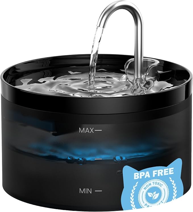 Cat Water Fountain: Dog Bowl Fountains - Automatic Pet Dispenser - Dogs Drinking Waterer Bowls Indoor - Auto Watering Dish Supplies - Easy Cleaning Animal Machine - Quiet 67oz/2L Kitty Drink Fountain by GIOTOHUNPetLife