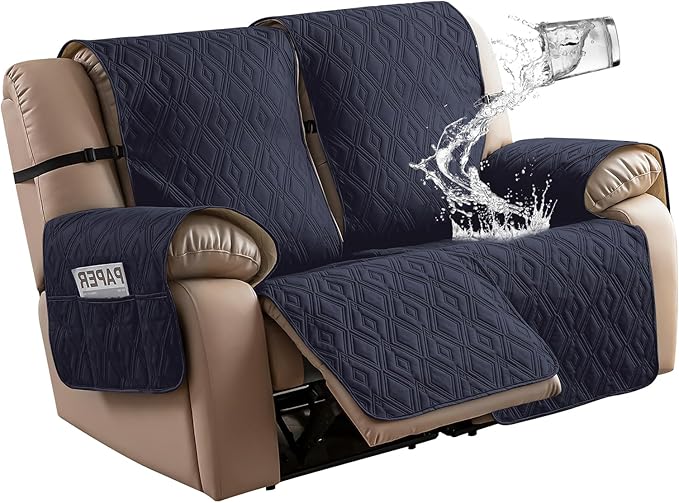 Genina Waterproof Loveseat Recliner Cover Non-Slip, Sofa Cover for Reclining Couch 2 Seat, Washable Couch Cover Loveseat Furniture Protector Cover for Pets Dogs Kids (Navy, Recliner Loveseat) by Genina