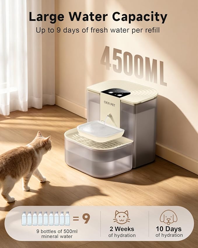 Heated Cat Water Fountain No Filters,4.5L Wireless Automatic Pet Fountain | Warms Water to 28°C/82°F,Wastewater Separation,Ceramic Bowl,4000mAh Battery,Remote Control,Pet Water Fountain for Cats & Dogs - Image 5