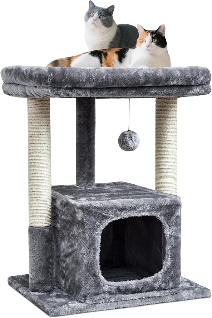 SYANDLVY 27IN Cat Tree for Indoor Cats Large Adult, Modern Activity Tower | Scratching Posts, Condo with Plush Perch, Climbing Stand with Spring Ball for Play, Grey by SYANDLVY