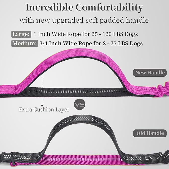 Hands Free Dog Leash with Zipper Pouch, Large, 25-120LB, Very Berry | Waist Leash, Dual Padded Handles, Shock-Absorbing Bungee, Adjustable Waist Belt, Walking and Running - Image 3