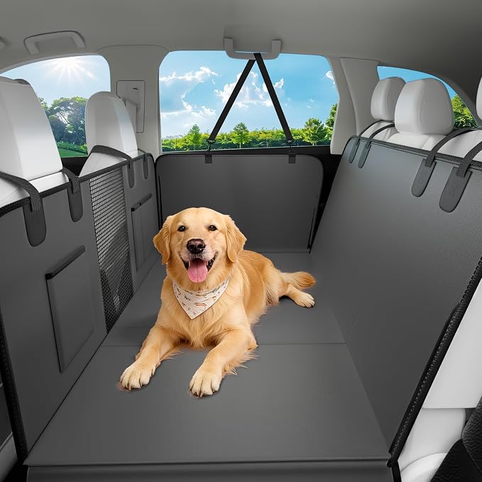XL Hard Bottom Dog Car Seat Cover, 58"×69", Waterproof PU Leather | Stable Hard Bottom Support for Comfortable Rides with Large Dogs by JKLESADirect