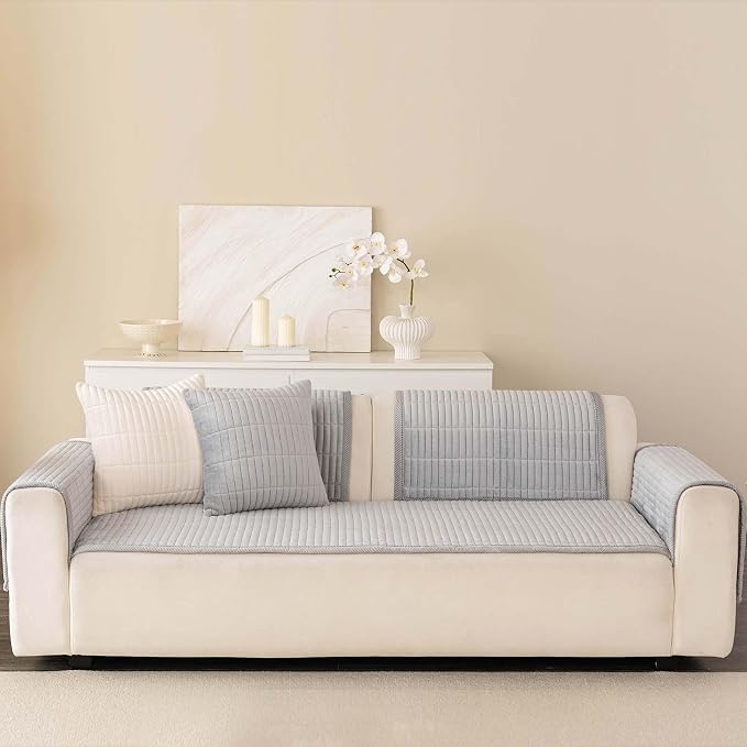 Velvet Washable Dog Couch Cover, Non-Slip Waterproof Pet Sofa Protector for Cushion Sectional, L-Shaped Sofa & Loveseat, Machine Washable(1PC/27.6"x90",Light Grey) - Image 6