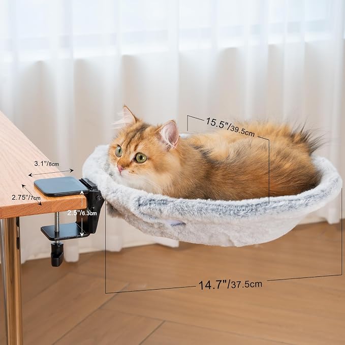 Uross Cat Desk Bed, Space Saving Desktop Folding Cat Hammock, Work from Home Office Cat Accessories for Indoor Cats, 2 Interchangeable Covers (Cozy Plush & Breathable Mesh) for All Seasons-Grey - Image 8