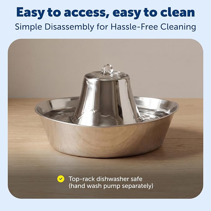 Seaside Stainless Cat & Dog Fountain with 4-Pack of Carbon Filters | 60 Oz Capacity with Extra Carbon Filters, Triple-Filter Operation, 360-Degree Flow, Rust-Resistant Stainless Steel - Image 5
