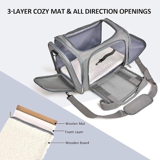 Pet Carrier Soft-Sided for Small Dogs & Cats, Foldable Airline Approved Pet Travel Carrier with Breathable Mesh, Washable Cushion & Shoulder Strap, Portable Puppy Cat Carrier Bag 19.7 * 13 * 13 - Image 5