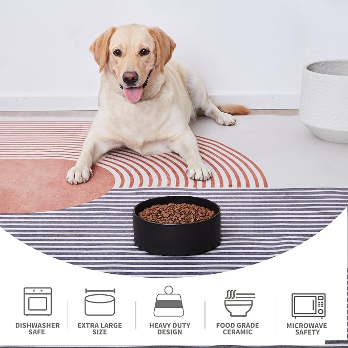 Ceramic Set of 2 Dog Bowls - Classic Dogs Food & Water Bowl for Small and Medium Breed, Heavy-Duty Non-Slip Dog Dishes, Food Grade Pet Bowl, Dishwasher & Microwave Safe (6'', 2*30OZ, Black) - Image 4