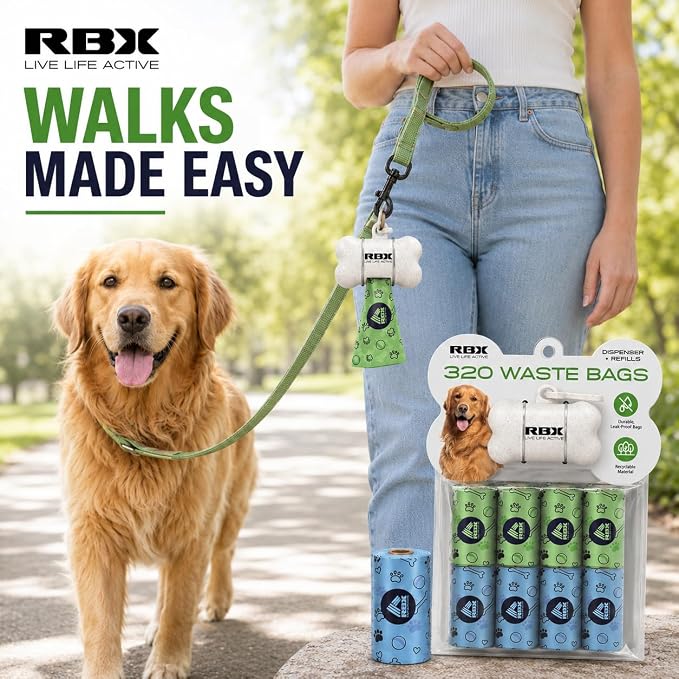 RBX Dog Poop Bags with Leash Holder, 320 Bags, 16 Refill Rolls | Clip-On Dispenser, Durable Leak-Proof, Recyclable Material - Image 7