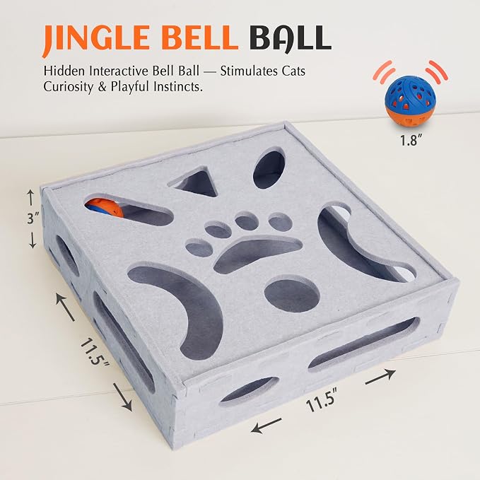 PETKARAY Felt Cat Puzzle Toy, Interactive Cat Toys for Indoor Cats, Interactive Maze for Kitten Felt Puzzle Box with Ball, Grey - Image 6