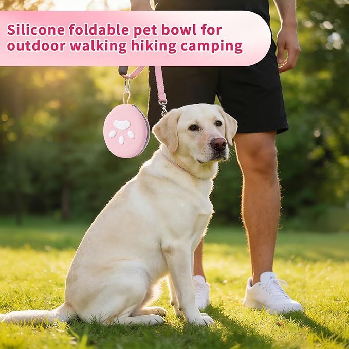 Dog Bowl for Travel, Collapsible Silicone Dog Dual Bowls with Dustproof Zip Case and Pet Paw Pattern 180 Degrees Flip Over Compact Foldable Feeder for Camping Hiking Trips - Image 6