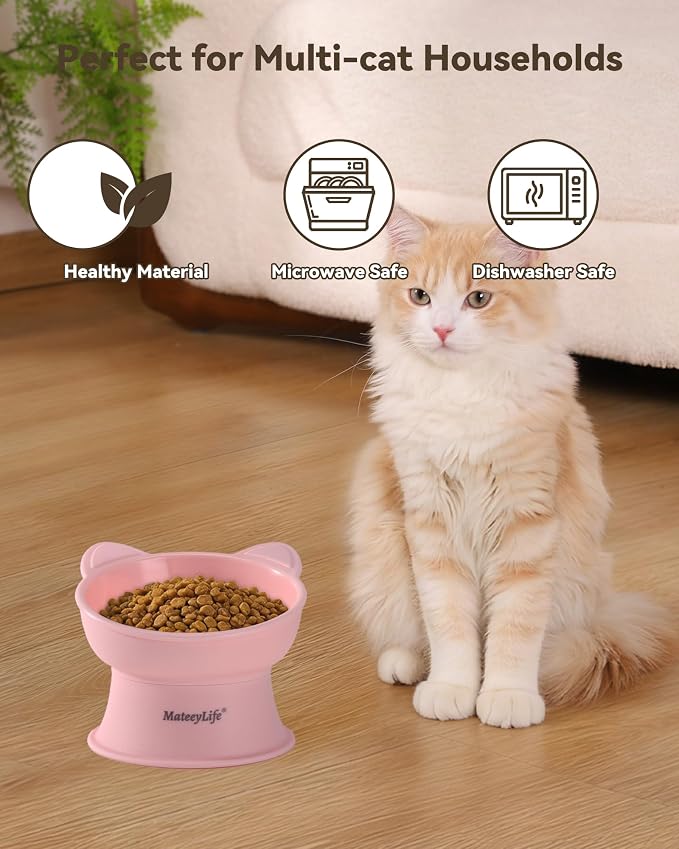 MateeyLife Raised Cat Bowls, Cat Food Bowl Elevated for Kittens & Small Dogs, 15°Tilted Protect Pets' Neck and Anti Vomiting, Whisker Friendly Food & Water Feeding Bowl, 6 oz Each - Pink - Image 7