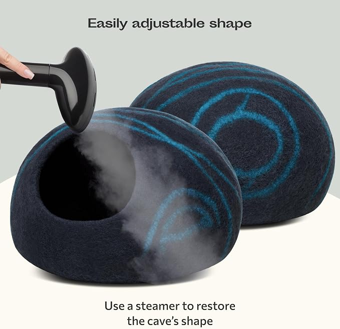 Cat Cave - Merino Wool Bed for Indoor Cats (Back Aqua, Medium) | Cat Bed Enclosure, Premium Felt, Handmade, Super Soft, Lightweight, Breathable, Adjustable Shape - Image 5