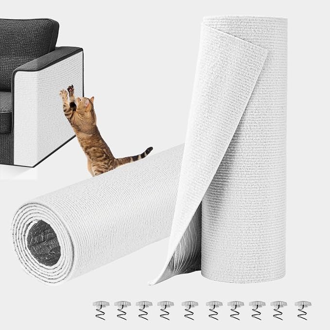 Cat Scratch Couch Furniture Protector,Trimmable Self-Adhesive Cats Claws Scratch Pads, Sisal DIY Climbing Couch Protector for Scratch Post Cat Tree Replacement Indoor(White, 78.7"x15.8") by Unknown