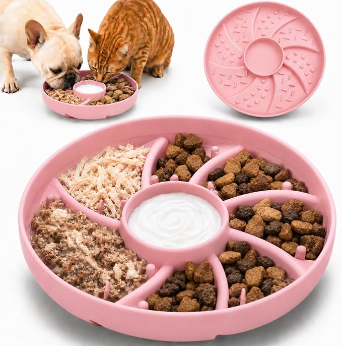 Slow Feeder Dog Bowl Silicone Suction Cup Anti Spill Dogs Cats Pink | strong suction base prevents sliding, extends mealtime, reduces anxiety, textured surface, dishwasher safe by guardingwhatyouLove