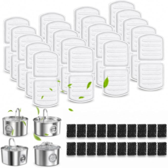 SORON 20 Pack Cat Water Fountain Filters Replacement, Compatible with GIOTOHUN/HOOISE/ATMZIQXR/UMOCUOY/IHOUONE 74oz/88oz/108oz Stainless Steel Pet Fountains, Premium Replacement Filters with Sponges by SORON