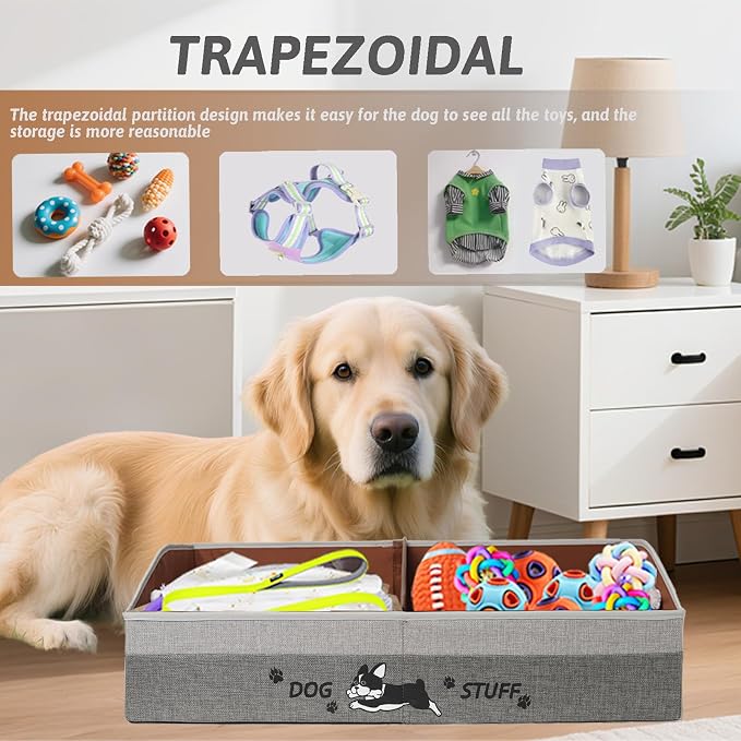 Large Dog Toy Basket with Handles, 28.5" Collapsible Multi-Purpose Hard Board Dog Toy box, Clothes, Cute for Living Room Area (Gray,Coffee) - Image 3