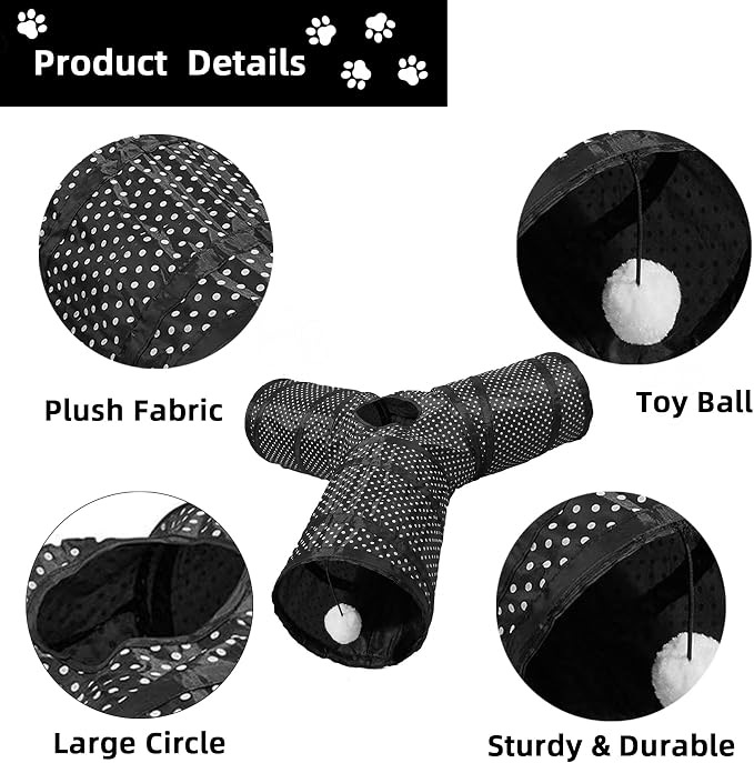 Cat Tunnel Collapsible, More Interactive Indoor Play Toy Tube for Cats & Kittens with Hanging Ball and Peekaboo Holes(Y) - Image 3