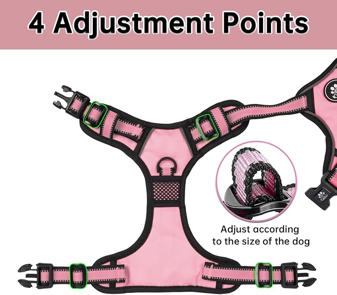 NESTROAD Dog Harness for Large Dogs,No Pull Dog Vest Harness with Leash,Reflective Adjustable Pet Harness with Easy Control Soft Handle (Large,Pink) - Image 2