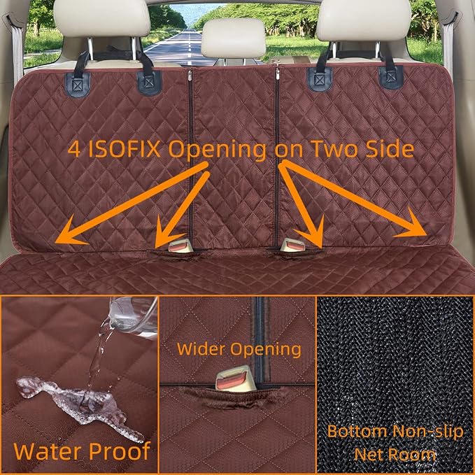 ANOSOSPECIAL Dog Car Seat Cover for Back Seat Cover for Kids,Non Stick Fur Rear Seat Protector for Pet,Nonslip Waterproof Universal Fit Interior for Auto SUV(XL, Coffee Brown) - Image 4