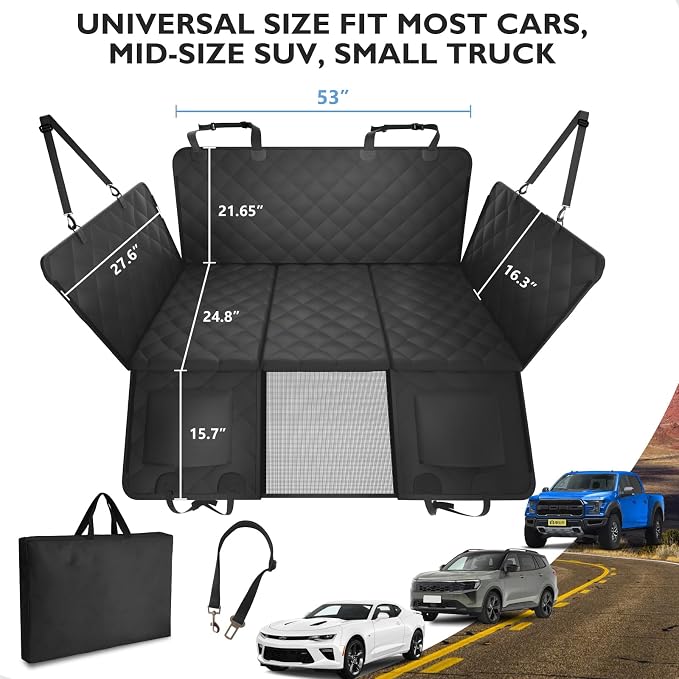 Hard Bottom Dog Car Seat Cover for Back Seat, with Egg Crate Foam | Backseat Extender, Dog Hammock for Cars, SUVs, Sedan, Holds 420lbs, Sturdy Oxford, Large Space, Soft Pet Car Bed, Waterproof - Image 5
