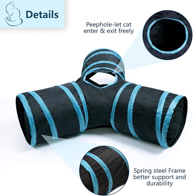 3 Way Cat Tunnel Collapsible Fun Pet Play Tube Toys for Cats, Kittens, Puppies & Rabbits - Portable Tunnel with Hanging Ball for Indoor Play, Hideout & Exercise - Image 5