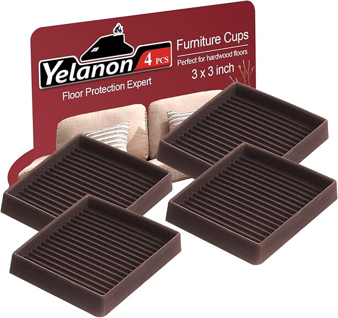 Yelanon Furniture Coasters,4 Pcs 3” Furniture Caster Cups - Non Slip Pads Hardwood Floors - Non Skid Furniture Grippers, Rubber Furniture Feet, Anti Slide Floor Protector for Bed Couch Stoppers by Yelanon